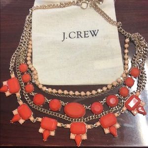 J.Crew coral, peach and gold statement necklace